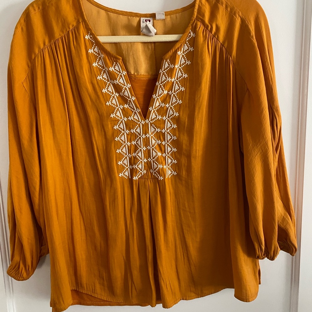 Embroidered Anthropologie Mustard Blouse